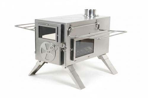 Brushed Stainless Steel Tent Stove – White Background